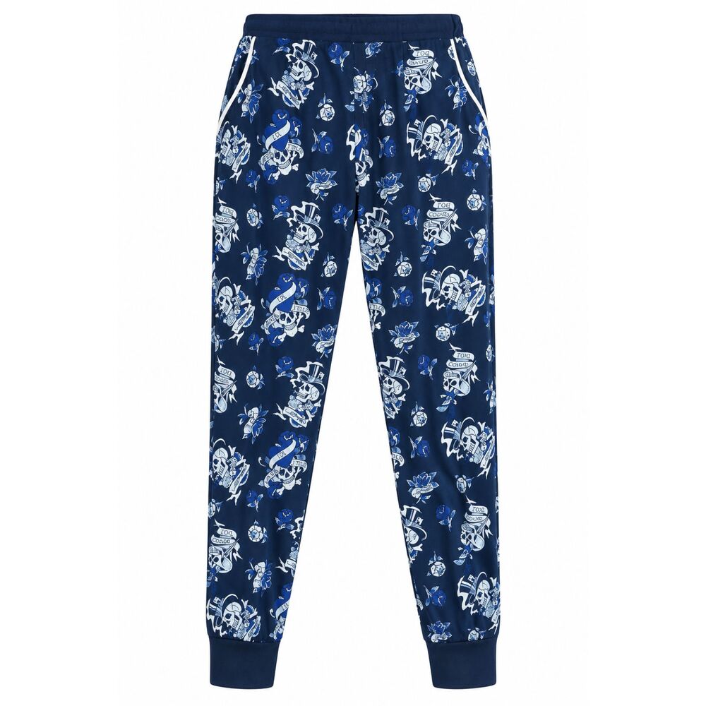 Ed Hardy Navy Skull Tattoo Print Jogger Lounge Pants Y2K